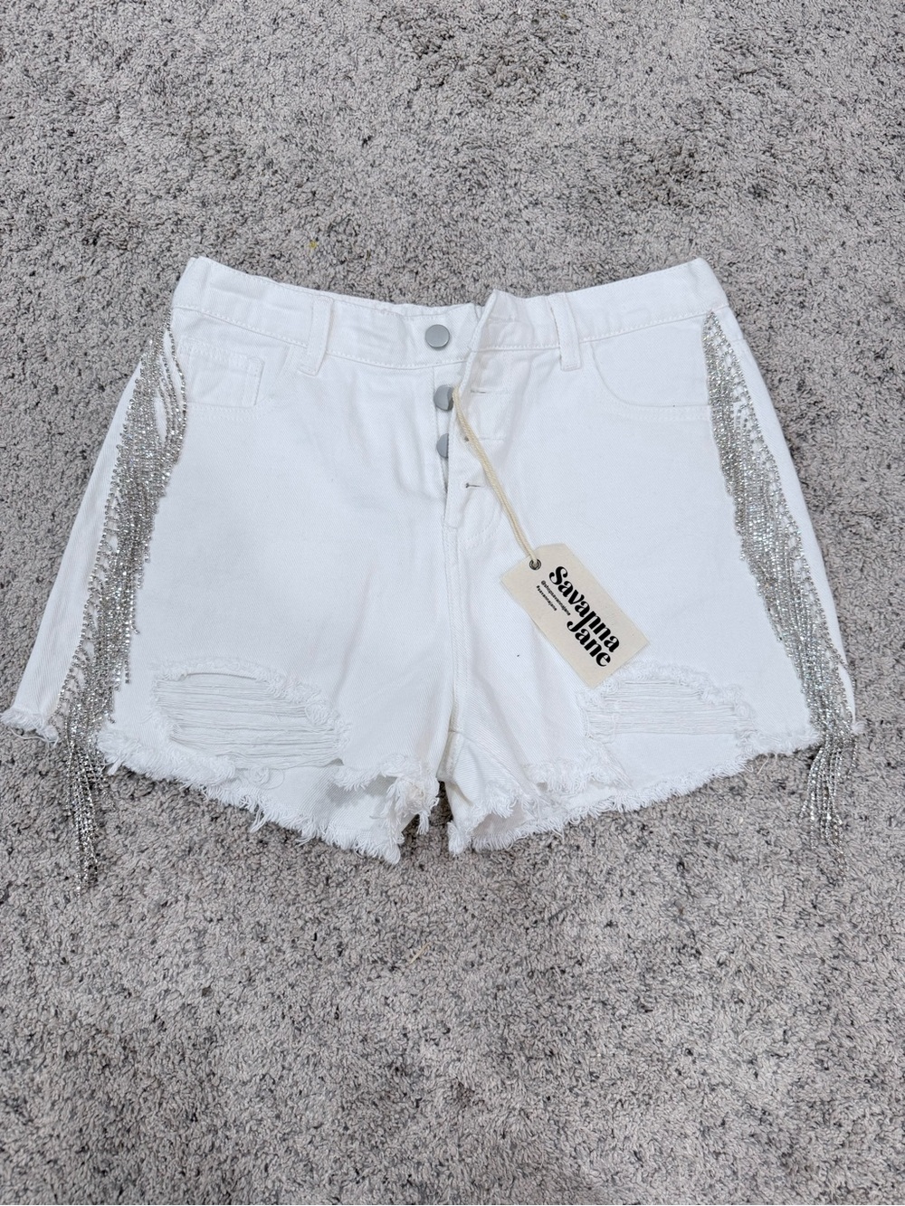 Savanna Jane White Denim Shorts with Silver sparkle Trim